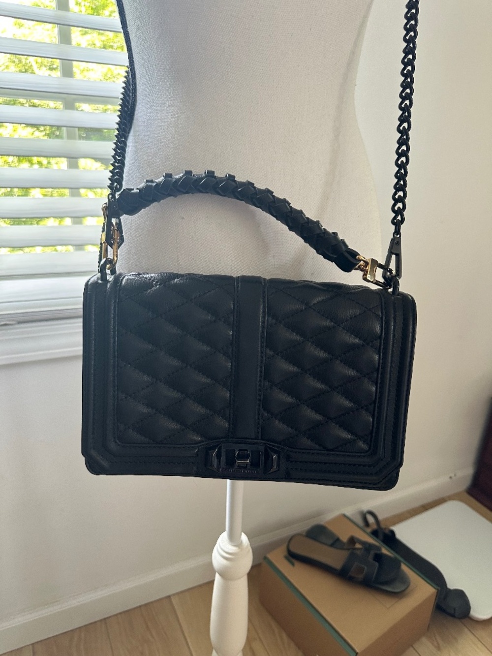 Rebecca Minkoff Black Cross Body Quilted Leather bag - black tone metal hardware